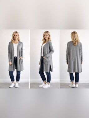KIT & ACE - Grey open front, Long cardigan. No tag one size?